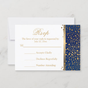 Wedding RSVP Card Navy and White with Gold Dots