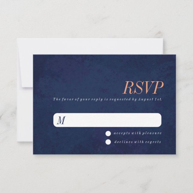 Wedding RSVP card, Navy Blue Texture Card (Front)