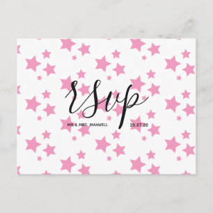 Wedding Rsvp card Pink Stars Script Postcard