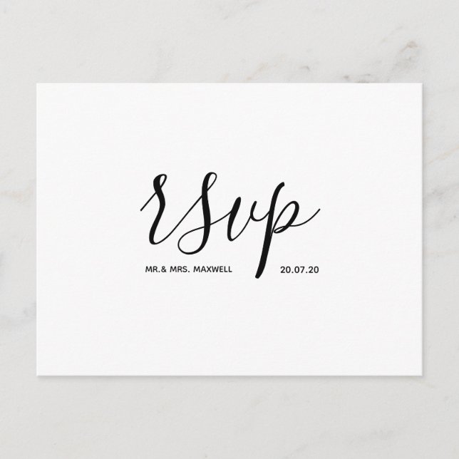 Wedding Rsvp card | Simple White Script Postcard (Front)