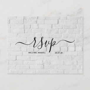 Wedding Rsvp card   White Brick Script Postcard