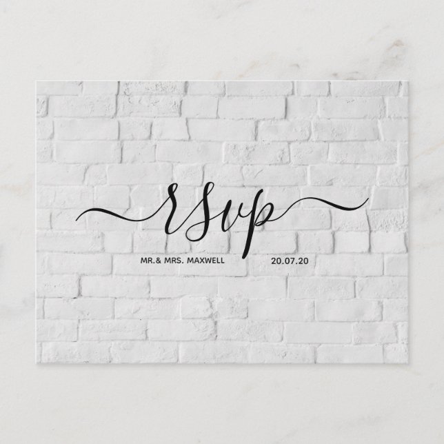 Wedding Rsvp card | White Brick Script Postcard (Front)