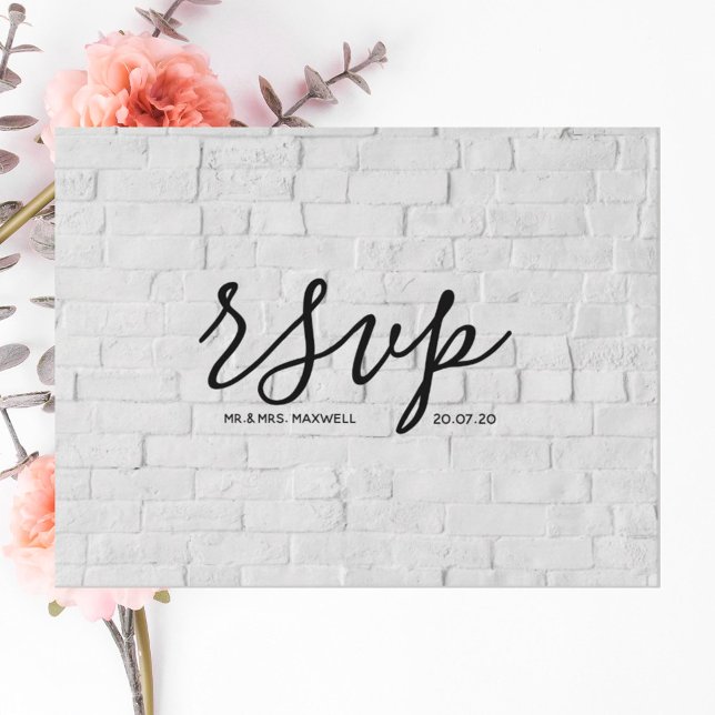 Wedding Rsvp card | White Brick Script Postcard (Creator Uploaded)