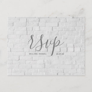 Wedding Rsvp card   White Brick Script Postcard