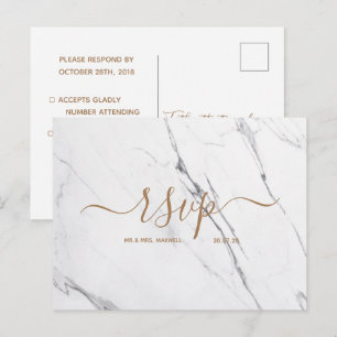 Wedding Rsvp card White Rose Gold Marble Script