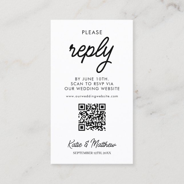 Wedding RSVP Card With QR Code Minimal Simple (Front)