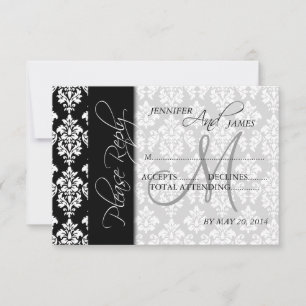 Wedding RSVP Cards Black Damask 2 Monogram
