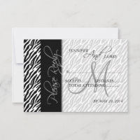 Wedding RSVP Cards Black Zebra Pattern Monogram