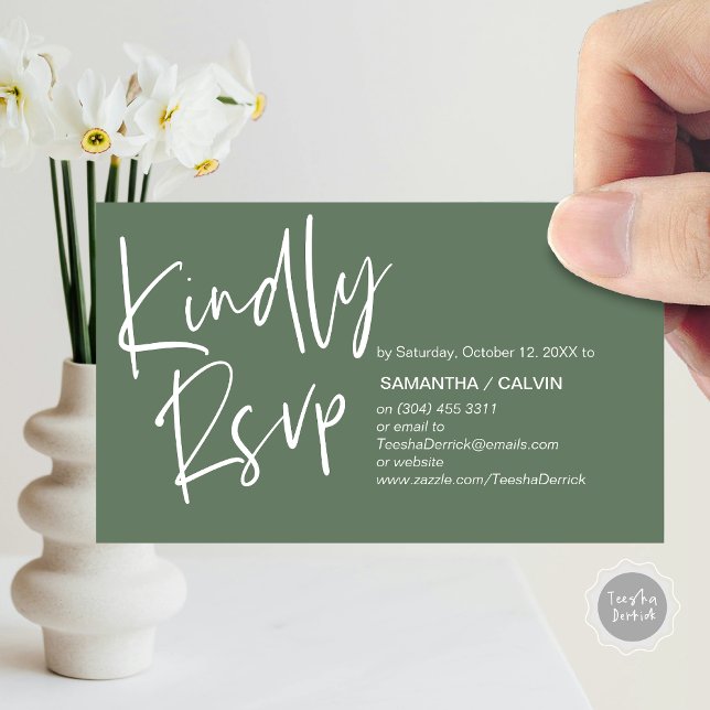 Wedding RSVP, Casual Elegance, Invitation respond (Kindly RSVP, Wedding Invitation Response Enclosed Card, in forest sage green)