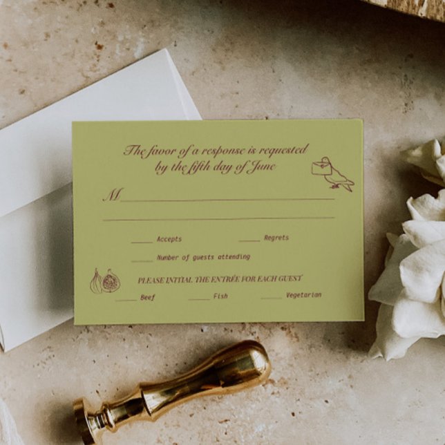Wedding RSVP Chartreuse Burgundy Illustrated (Creator Uploaded)