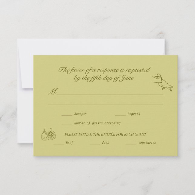 Wedding RSVP Chartreuse Olive Illustrated Card (Front)