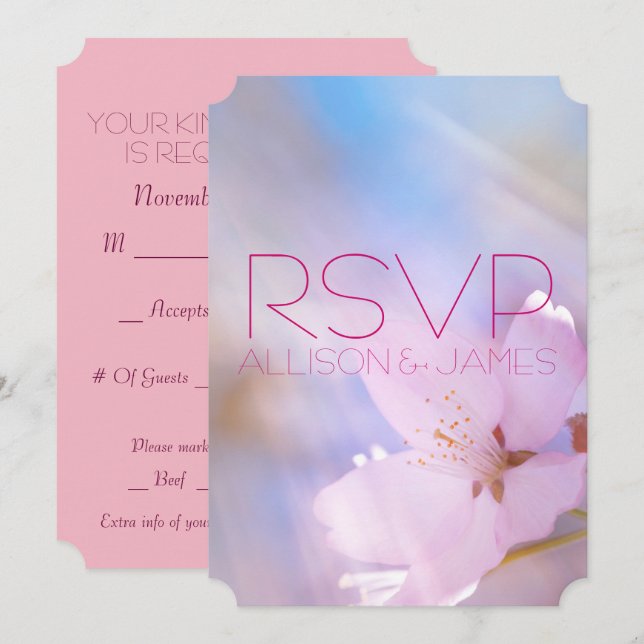 Wedding RSVP cherry blossom customisable Invitation (Front/Back)