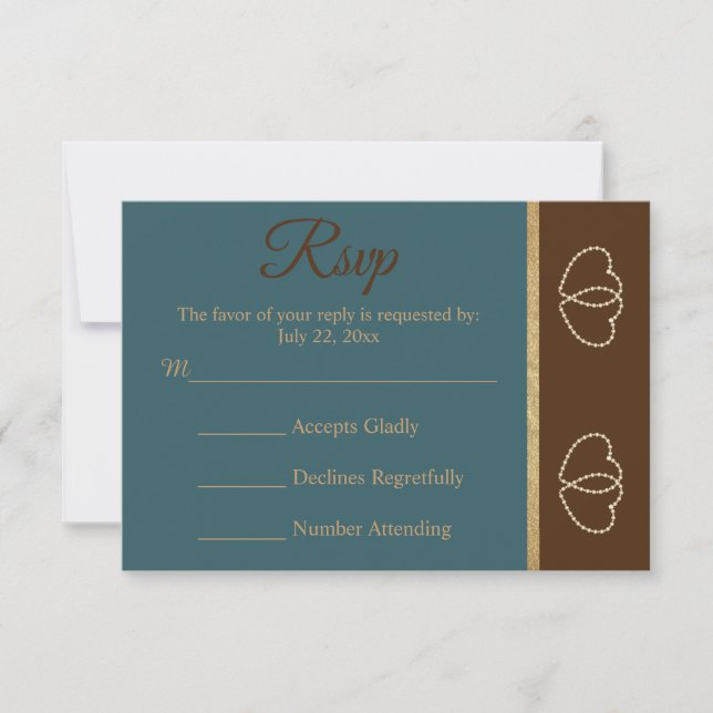 Wedding RSVP Chocolate Brown and Dark Teal Card (Front)