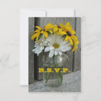 Wedding RSVP: Daisies, Black Eyed Susans, Barnwood
