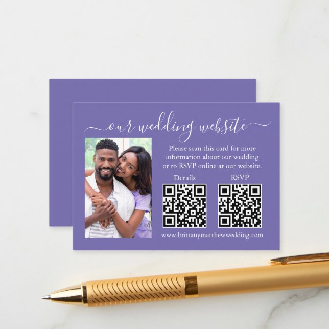 Wedding RSVP Details Photo 2 QR Periwinkle Enclosure Card (Front/Back In Situ)