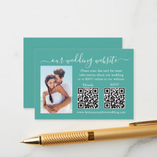 Wedding RSVP Details Photo 2 QR Teal Enclosure Card