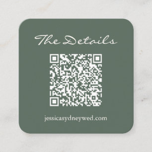 Wedding RSVP Details QR Code Dark Sage Square Enclosure Card