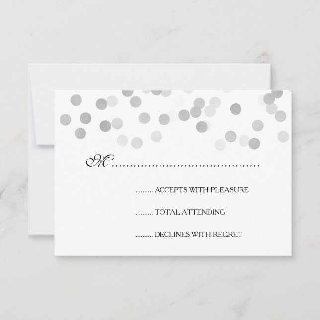 Wedding RSVP Faux Silver Foil Glitter Lights Card (Front)