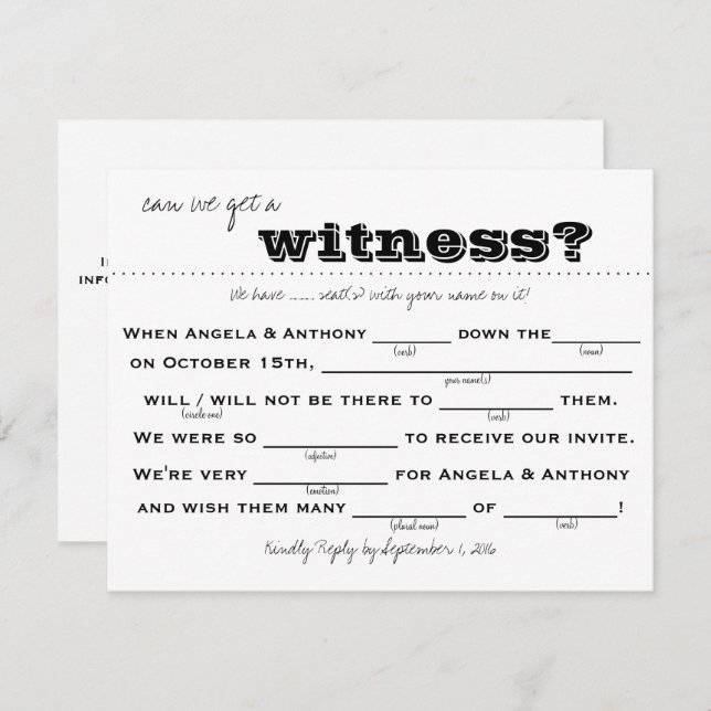 Wedding RSVP (fill-in) Invitation (Front/Back)