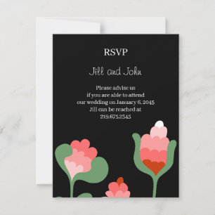 Wedding RSVP Floral Wildflower On Black Card