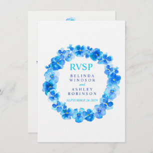 Wedding RSVP floral wreath pansy blue Invitation