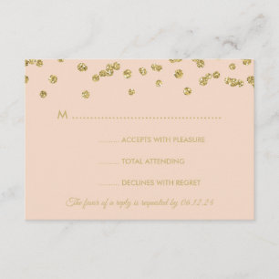 Wedding RSVP Gold Faux Glitter Confetti Blush Rose Card