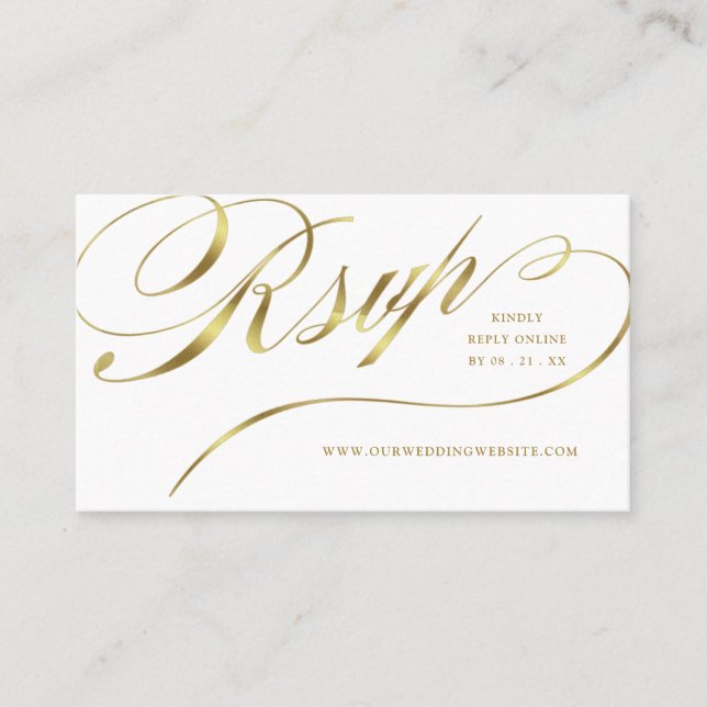 Wedding RSVP Gold Script Online Reply Insert (Front)