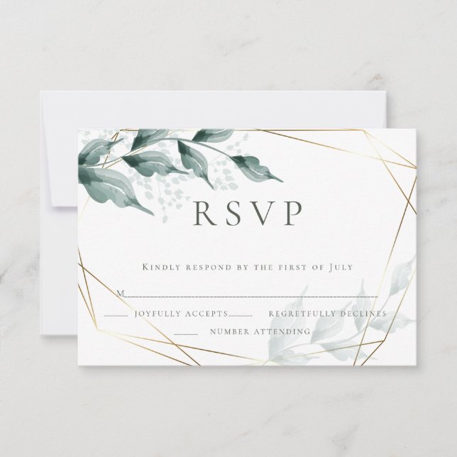 Wedding RSVP | Greyed Jade Green Botanical (Front)