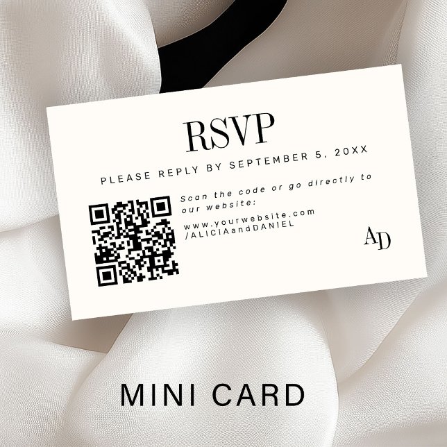 Wedding RSVP insert QR code ivory black enclosure (Creator Uploaded)