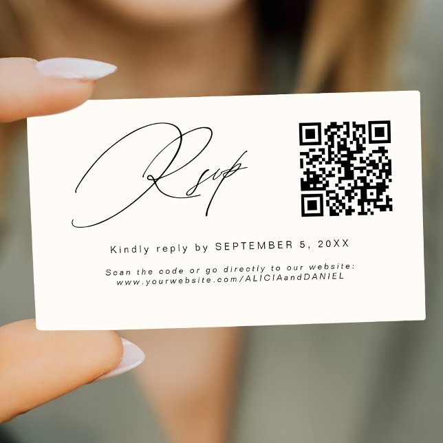Wedding RSVP ivory black insert QR code enclosure (Creator Uploaded)