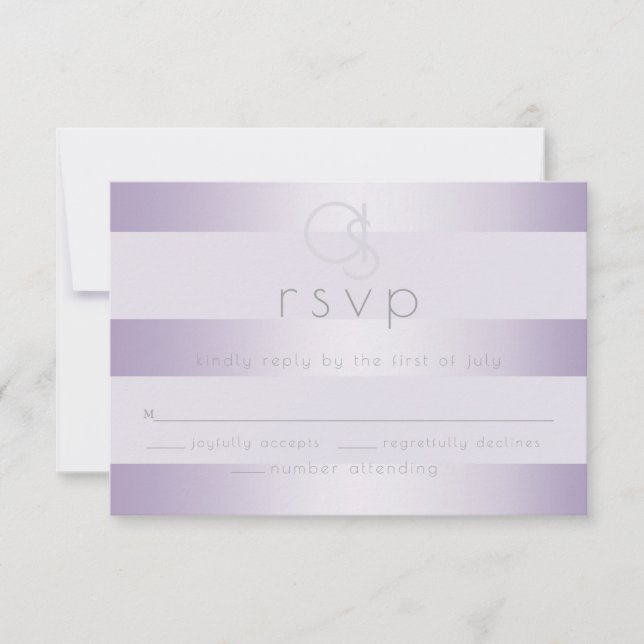 Wedding RSVP |  Lilac Shimmer Stripes Monogram Card (Front)