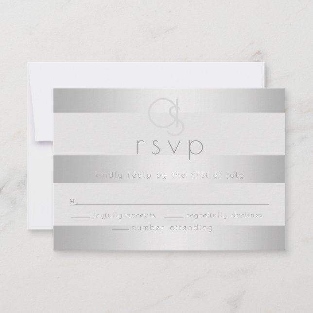 Wedding RSVP |  Luminous Silver Stripes Monogram (Front)