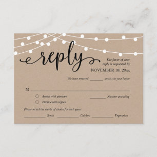 Wedding RSVP, Meal Options, Kraft String Lights Enclosure Card