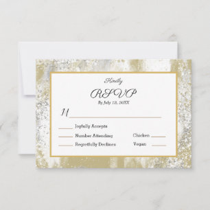  Wedding RSVP Meal Response Elegant Silver Gold 