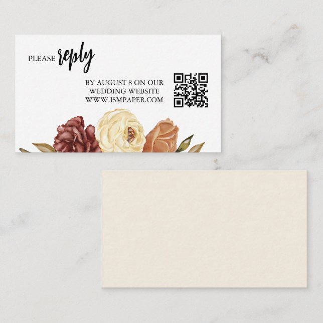 Wedding RSVP Minimalist Fall Floral QR Code Simple Enclosure Card (Front/Back)