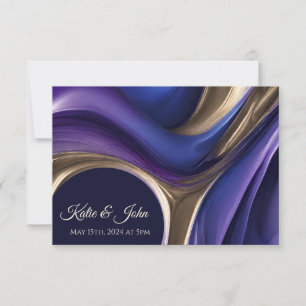 Wedding RSVP-Modern Abstract- Blue Purple Gold RSVP Card