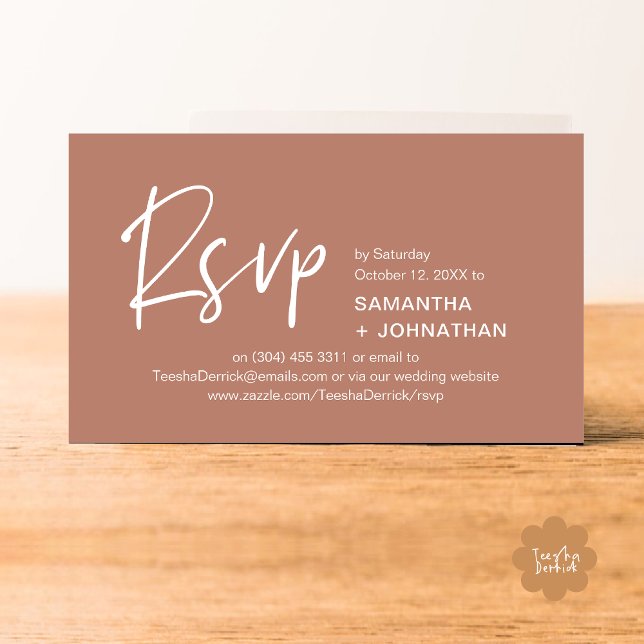 Wedding RSVP Modern Dinner Invitation Reminder (Kindly RSVP Modern Minimalist Wedding Dinner Invites Reminder Enclosed Card Phone Email Earthy Brown)