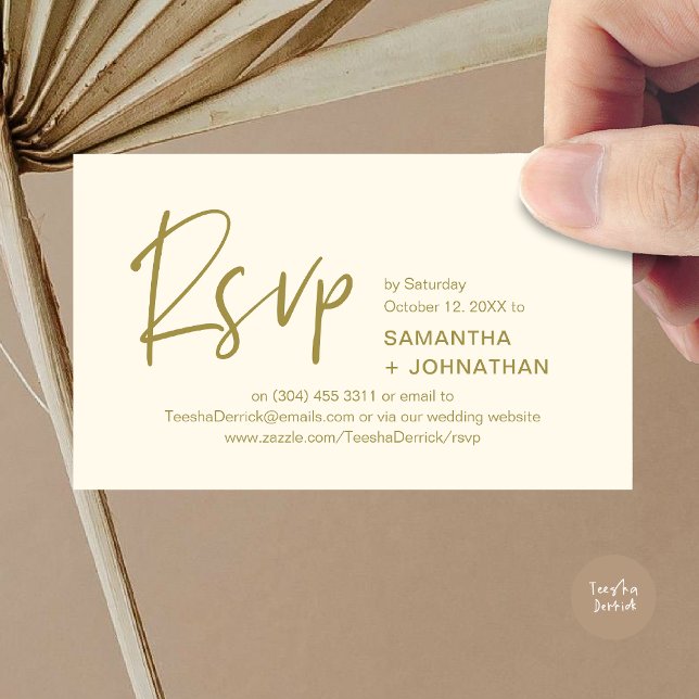 Wedding RSVP Modern Dinner Invitation Reminder (Kindly RSVP Modern Minimalist Wedding Dinner Invites Reminder Enclosed Card Phone Email Yellow Gold)