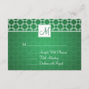 Wedding RSVP Monogram Trellis Pattern Green Card