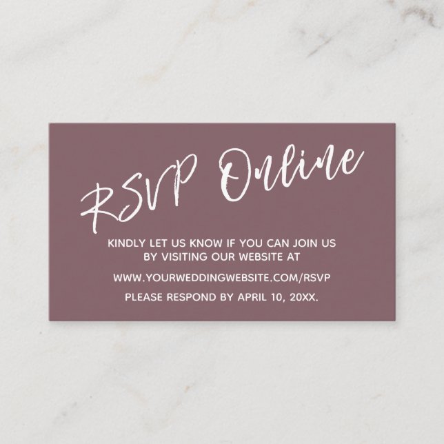 Wedding RSVP Online Casual Handwriting Mauve Enclosure Card (Front)