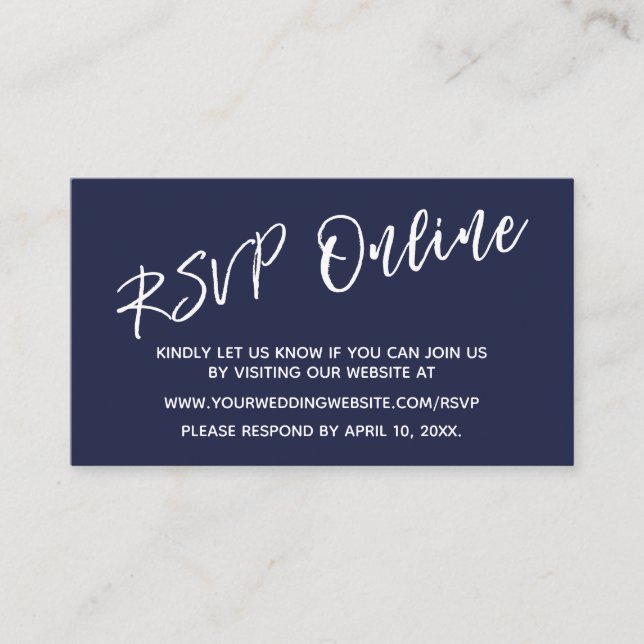 Wedding RSVP Online Casual Handwriting Navy Card (Front)