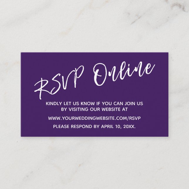 Wedding RSVP Online Casual Handwriting Purple Enclosure Card (Front)