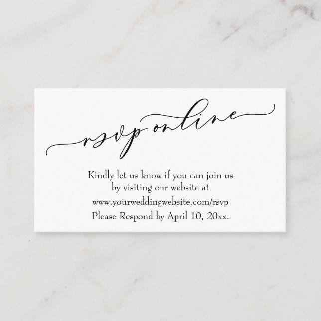 Wedding RSVP Online Elegant Luxury Script Enclosure Card (Front)