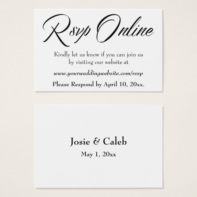 Wedding RSVP Online Insert Black Script, White, 03 (Front & Back)