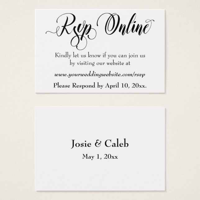 Wedding RSVP Online Insert Black Script, White, 04 (Front & Back)