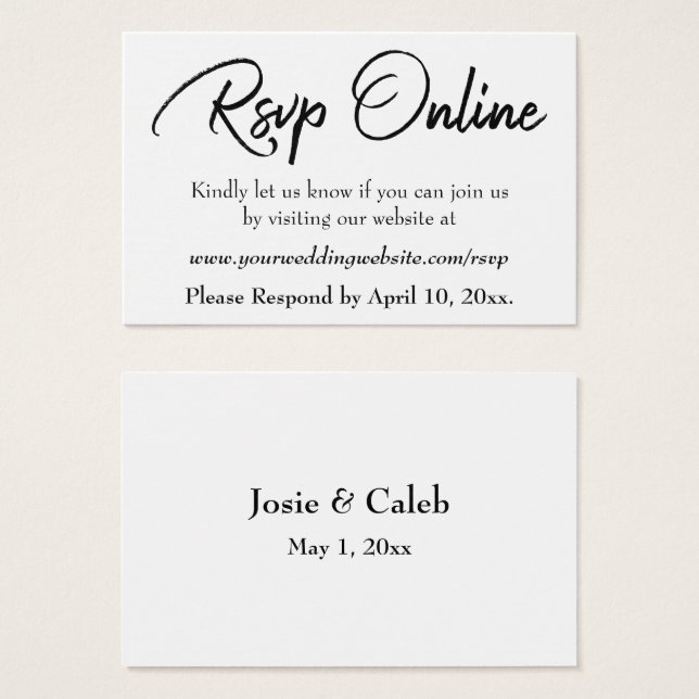 Wedding RSVP Online Insert Black Script, White, 15 (Front & Back)