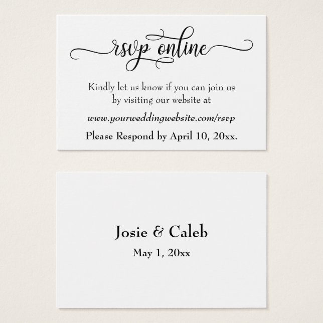Wedding RSVP Online Insert Black Script, White, 19 (Front & Back)