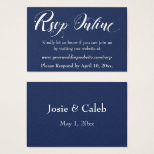Wedding RSVP Online Insert White Script & Navy, 02