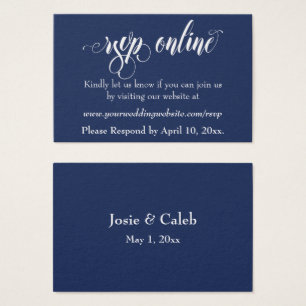 Wedding RSVP Online Insert White Script & Navy, 05