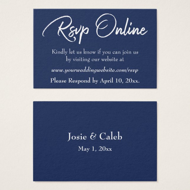 Wedding RSVP Online Insert White Script & Navy, 15 (Front & Back)